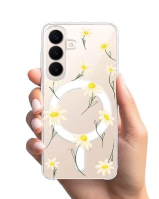 Etui do Samsung Galaxy S26 z MagSafe przeźroczyste, silikonowe Flexi, stokrotki