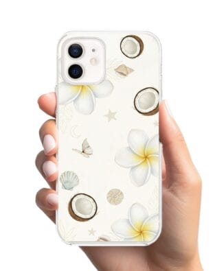Etui do iPhone 12 Mini z MagSafe przeźroczyste, silikonowe Flexi, Summer Patterns, hawajskie kokosy