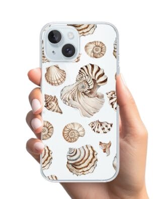 Etui do iPhone 15 Plus przeźroczyste, silikonowe Flexi, Summer Patterns, ozdobne muszle