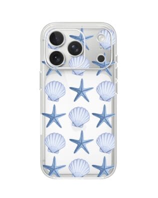 Etui do iPhone 17 Pro Max przeźroczyste, silikonowe Flexi, Summer Patterns, niebieskie rozgwiazdy