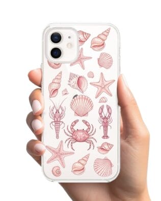 Etui do iPhone 12 Mini przeźroczyste, silikonowe Flexi, Summer Patterns, krewetkowy róż