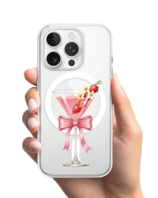 Etui do iPhone 15 Pro z MagSafe przeźroczyste, silikonowe Flexi, Paradise, Strawberry Martini