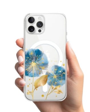 Etui do iPhone 12 Pro Max z MagSafe przeźroczyste, silikonowe Flexi, Kwiaty, niebieskie dmuchawce
