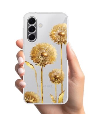 Etui do Samsung Galaxy A57 przeźroczyste, silikonowe Flexi, Kwiaty, złote dmuchawce