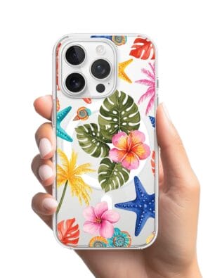 Etui do iPhone 13 Pro Max z MagSafe przeźroczyste, silikonowe Flexi, Summer Patterns, tropikalny wzór
