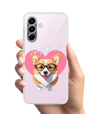 Etui do Samsung Galaxy A57 przeźroczyste, silikonowe Flexi, Puppy Love, pies rasy Corgi