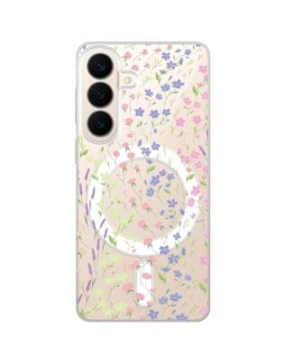Etui do Samsung Galaxy S26 z MagSafe przeźroczyste, silikonowe Flexi, kwiaty polne