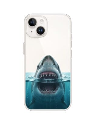 Etui do iPhone 14 Plus przeźroczyste, silikonowe Flexi, Paradise, żarłacz biały
