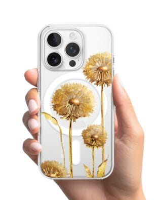 Etui do iPhone 15 Pro z MagSafe przeźroczyste, silikonowe Flexi, Kwiaty, złote dmuchawce