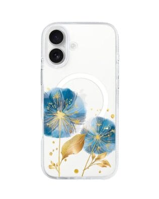 Etui do iPhone 16 z MagSafe przeźroczyste, silikonowe Flexi, Kwiaty, niebieskie dmuchawce