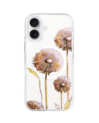 Etui do iPhone 17 z MagSafe przeźroczyste, silikonowe Flexi, Kwiaty, fioletowe dmuchawce