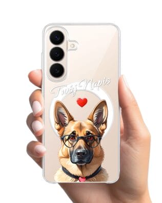 Etui do Samsung Galaxy S26 z MagSafe przeźroczyste, silikonowe Flexi, Puppy Love, pies rasy Owczarek Niemiecki