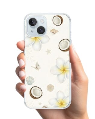 Etui do iPhone 15 Plus z MagSafe przeźroczyste, silikonowe Flexi, Summer Patterns, hawajskie kokosy