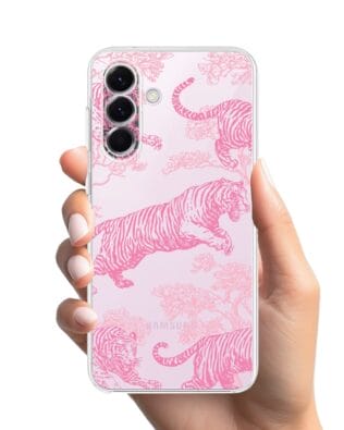Etui do Samsung Galaxy A57 przeźroczyste, silikonowe Flexi, Mystic, Różowe tygrysy