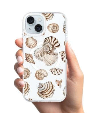 Etui do iPhone 15 z MagSafe przeźroczyste, silikonowe Flexi, Summer Patterns, ozdobne muszle
