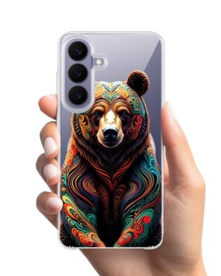 Etui do Samsung Galaxy S26 Plus z MagSafe przeźroczyste, silikonowe Flexi, Dzika Mandala, Niedźwiedź