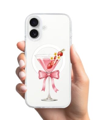 Etui do iPhone 16 z MagSafe przeźroczyste, silikonowe Flexi, Paradise, Strawberry Martini
