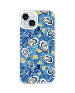 Etui do iPhone 15 z MagSafe przeźroczyste, silikonowe Flexi, Summer Patterns, ostrygi z cytrynką