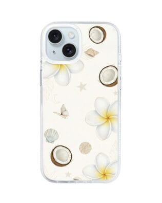 Etui do iPhone 15 z MagSafe przeźroczyste, silikonowe Flexi, Summer Patterns, hawajskie kokosy