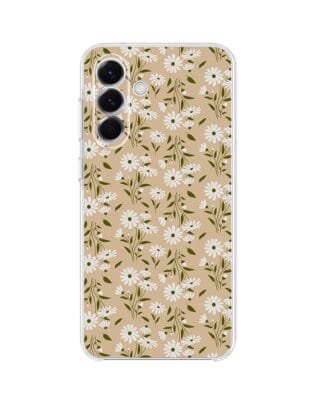 Etui do Samsung Galaxy A57 przeźroczyste, silikonowe Flexi, delikatne kwiatki na cielistym tle