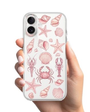 Etui do iPhone 16 Plus przeźroczyste, silikonowe Flexi, Summer Patterns, krewetkowy róż