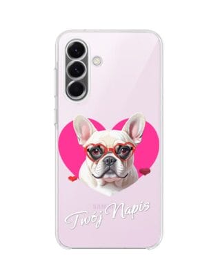 Etui do Samsung Galaxy A57 przeźroczyste, silikonowe Flexi, Puppy Love, pies rasy Buldog Francuski