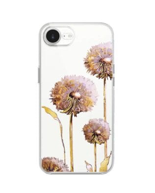 Etui do iPhone 17e przeźroczyste, silikonowe Flexi, Kwiaty, fioletowe dmuchawce