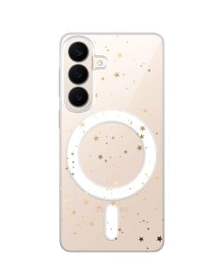 Etui do Samsung Galaxy S26 z MagSafe przeźroczyste, silikonowe Flexi, Złote gwiazdki