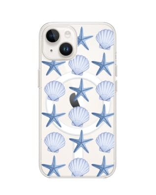 Etui do iPhone 14 Plus z MagSafe przeźroczyste, silikonowe Flexi, Summer Patterns, niebieskie rozgwiazdy