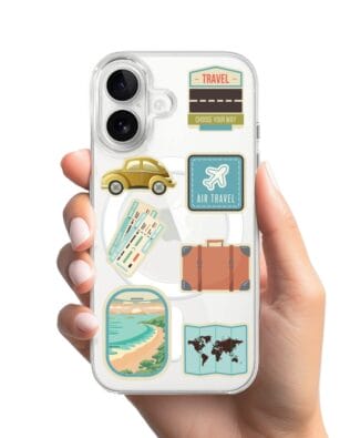 Etui do iPhone 16 Plus z MagSafe przeźroczyste, silikonowe Flexi, pocztowe znaczki