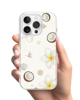 Etui do iPhone 16 Pro Max z MagSafe przeźroczyste, silikonowe Flexi, Summer Patterns, hawajskie kokosy