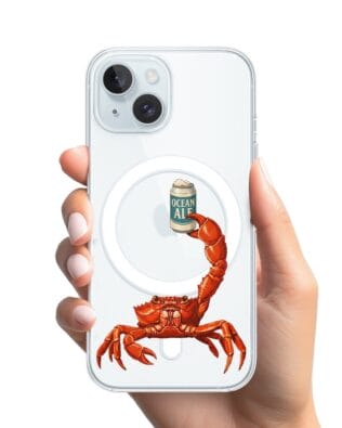 Etui do iPhone 15 Plus z MagSafe przeźroczyste, silikonowe Flexi, Paradise, krab z piwem