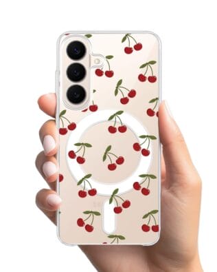 Etui do Samsung Galaxy S26 z MagSafe przeźroczyste, silikonowe Flexi, Mini Patterns, Wiśnie