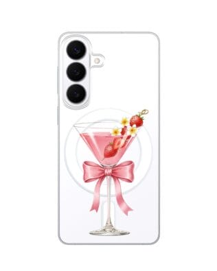 Etui do Samsung Galaxy S26 z MagSafe przeźroczyste, silikonowe Flexi, Paradise, Strawberry Martini