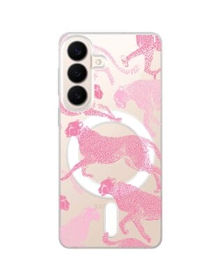 Etui do Samsung Galaxy S26 Plus z MagSafe przeźroczyste, silikonowe Flexi, Mystic, Różowe pumy