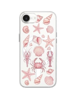 Etui do iPhone 16e z MagSafe przeźroczyste, silikonowe Flexi, Summer Patterns, krewetkowy róż