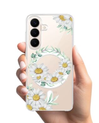 Etui do Samsung Galaxy S26 Plus z MagSafe przeźroczyste, silikonowe Flexi, wianek stokrotek
