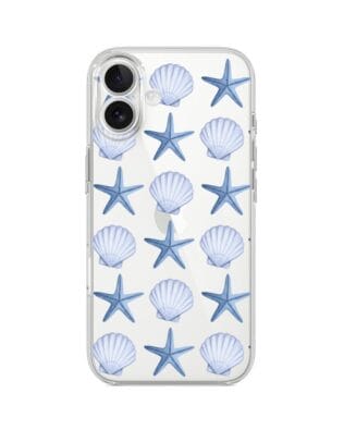 Etui do iPhone 16 przeźroczyste, silikonowe Flexi, Summer Patterns, niebieskie rozgwiazdy