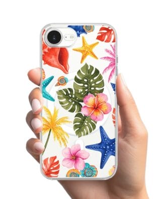 Etui do iPhone 16e z MagSafe przeźroczyste, silikonowe Flexi, Summer Patterns, tropikalny wzór