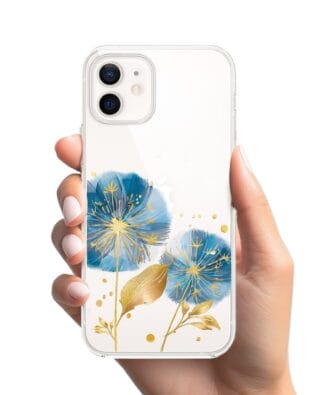 Etui do iPhone 12 Mini przeźroczyste, silikonowe Flexi, Kwiaty, niebieskie dmuchawce
