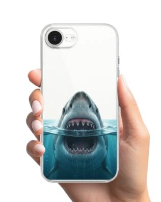 Etui do iPhone 17e przeźroczyste, silikonowe Flexi, Paradise, żarłacz biały