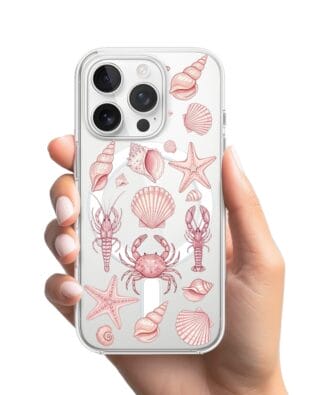 Etui do iPhone 15 Pro z MagSafe przeźroczyste, silikonowe Flexi, Summer Patterns, krewetkowy róż