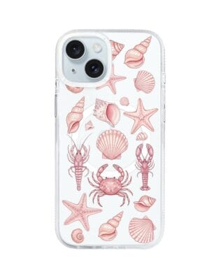Etui do iPhone 15 z MagSafe przeźroczyste, silikonowe Flexi, Summer Patterns, krewetkowy róż