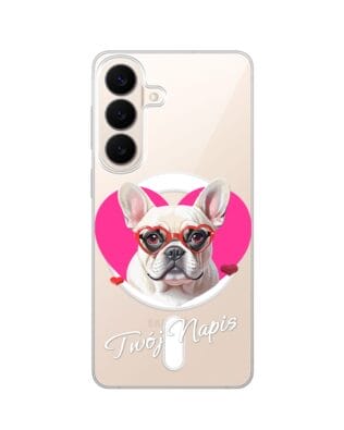Etui do Samsung Galaxy S26 z MagSafe przeźroczyste, silikonowe Flexi, Puppy Love, pies rasy Buldog Francuski