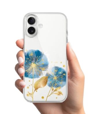 Etui do iPhone 17 przeźroczyste, silikonowe Flexi, Kwiaty, niebieskie dmuchawce