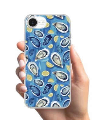 Etui do iPhone 16e z MagSafe przeźroczyste, silikonowe Flexi, Summer Patterns, ostrygi z cytrynką