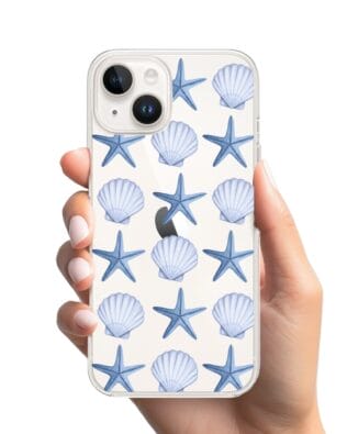 Etui do iPhone 14 przeźroczyste, silikonowe Flexi, Summer Patterns, niebieskie rozgwiazdy