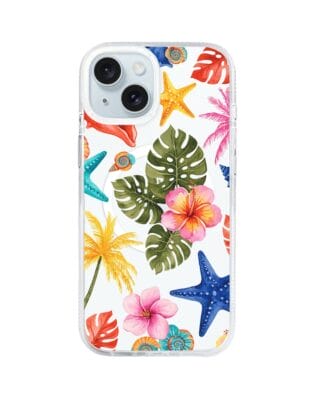 Etui do iPhone 15 z MagSafe przeźroczyste, silikonowe Flexi, Summer Patterns, tropikalny wzór