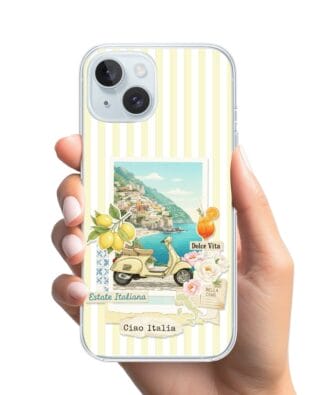 Etui do iPhone 15 Plus przeźroczyste, silikonowe Flexi, Italian Summer, Ciao Italia