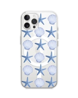Etui do iPhone 12 Pro Max z MagSafe przeźroczyste, silikonowe Flexi, Summer Patterns, niebieskie rozgwiazdy